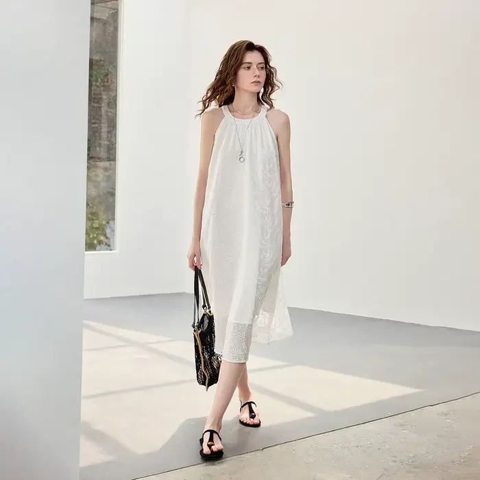 Robe décontractée Toyouth 2026 en Lyocell brodée floral pour femmes style féerique ample sans manches col rond été occasions spéciales