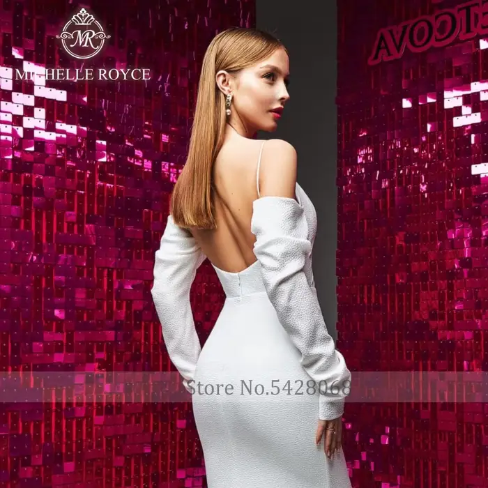Michelle Royce a-ling robes De mariée Sexy col bateau bretelles Spaghetti dos nu élégant Court Train