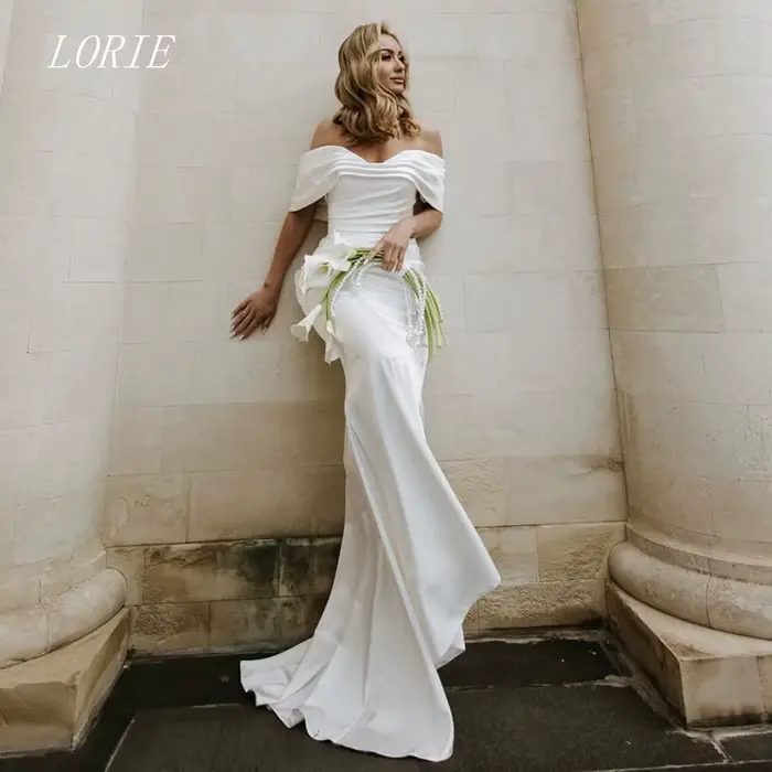 LORIE Robe de mariée civile élégante style sirène, épaules dénudées, plissée, simple, pour fiançailles et mariage, personnalisable 2026