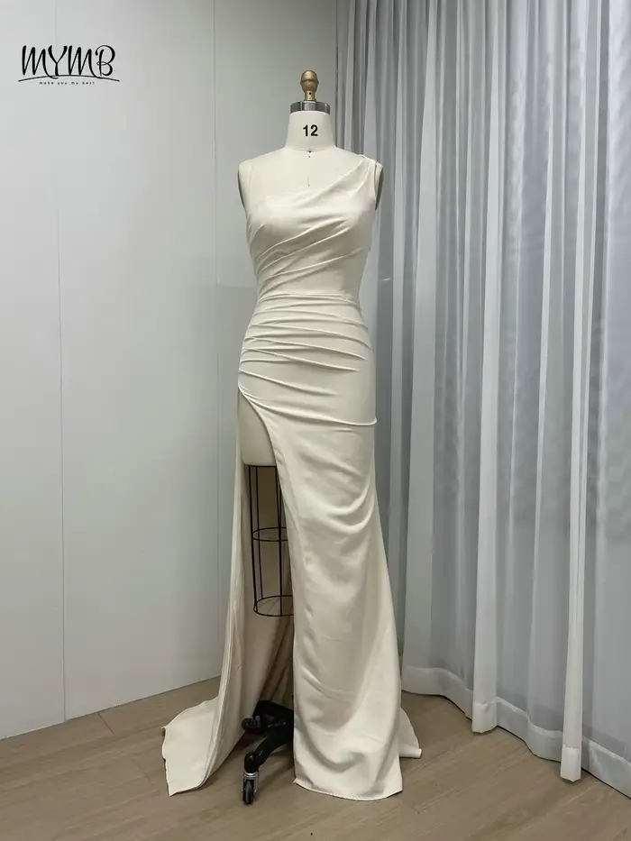 MYMB-Robe Sirène Sexy en Satin avec Fente Haute, Tenue de Soirée Éducative pour ixde Mariage