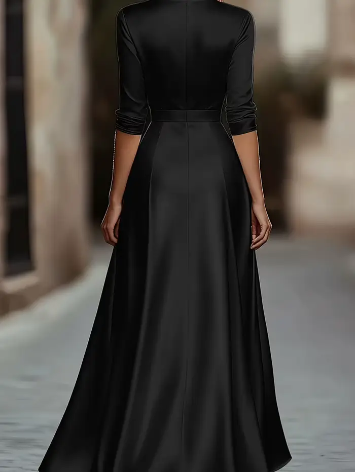 Collection Printemps/Automne : Robe de soirée élégante d'inspiration française, à col en V, à manche