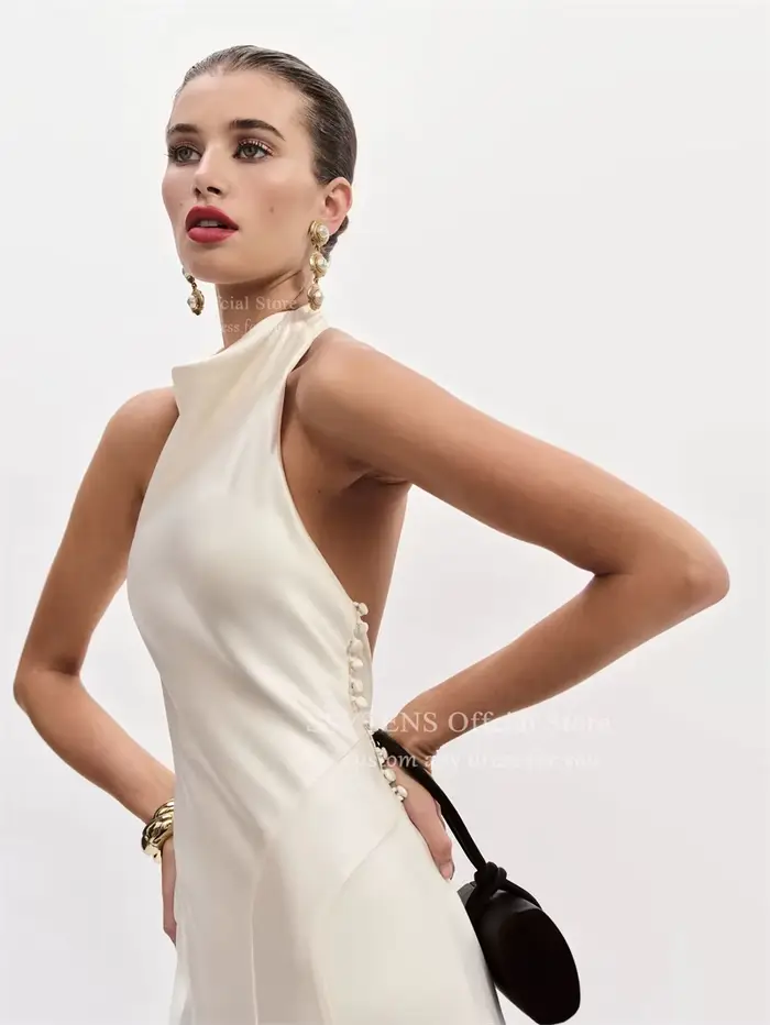 SSYTENS Robes de mariée civiles sexy dos nu en satin de soie
