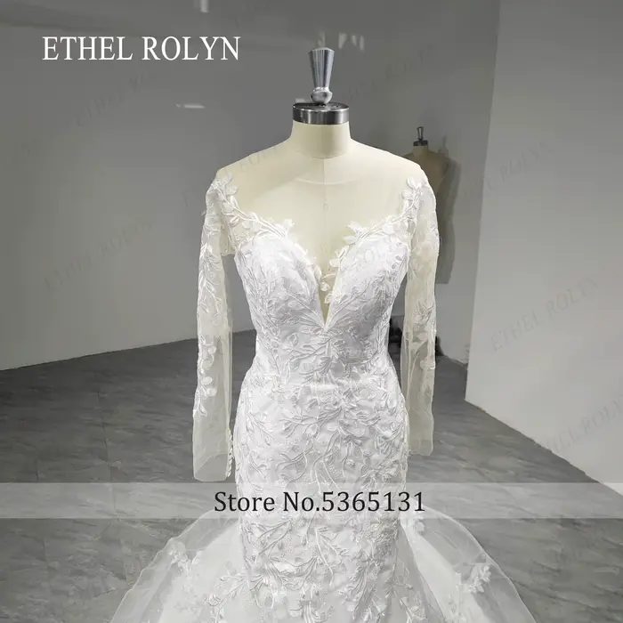 ETHEL ROLYN robes De mariée sirène pour femme photos réelles à manches longues Illusion Appliques robe