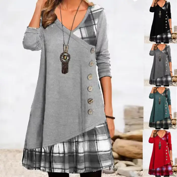 Robes pour femmes européennes et américaines automne et hiver élégant quotidien robe de soirée ample boutons