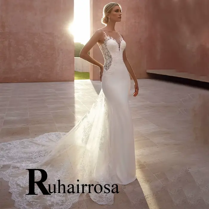 Ruhair moderne sirène robes de mariée Appliques sans manches boutons chapelle Train Bustier personnalisé Vestido de Novia Princesa