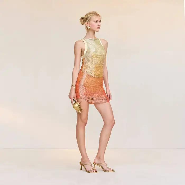 Robe de soirée élégante SIMLY TARA sans manches pour femmes avec dégradé et col rond pour soirées, cocktails et mariages