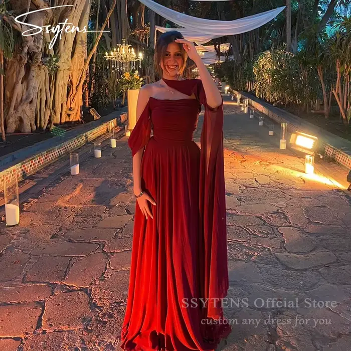 SSYTENS rouge hors de l'épaule robes de soirée pour les femmes élégant dubaï robe de soirée de maria