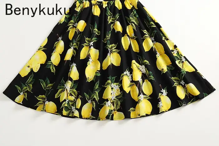 Robe en coton vintage imprimé citron pour femme