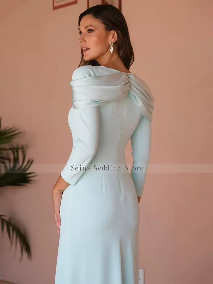 Robe de mère de la mariée personnalisée longueur midi sirène avec manches 3/4 pour cérémonies de mariage et événements de gala