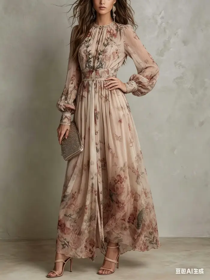 Robes longues élégantes en mousseline à manches