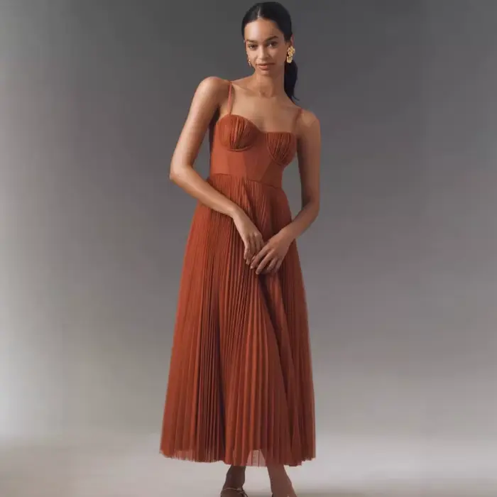 Robe de soirée sexy KIDCRKJ élégante plissée grande jupe évasée taille haute à bretelles longue tendance chic pour fête cocktail