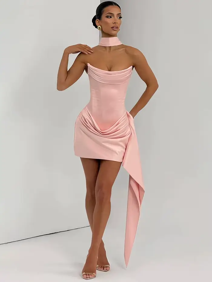 Robe Courte Blanche Élégante Sans Bretelles pour Femme
