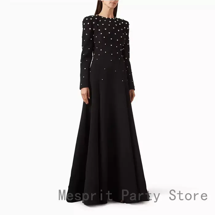 Robe de soirée à perles et col rond pour femmes