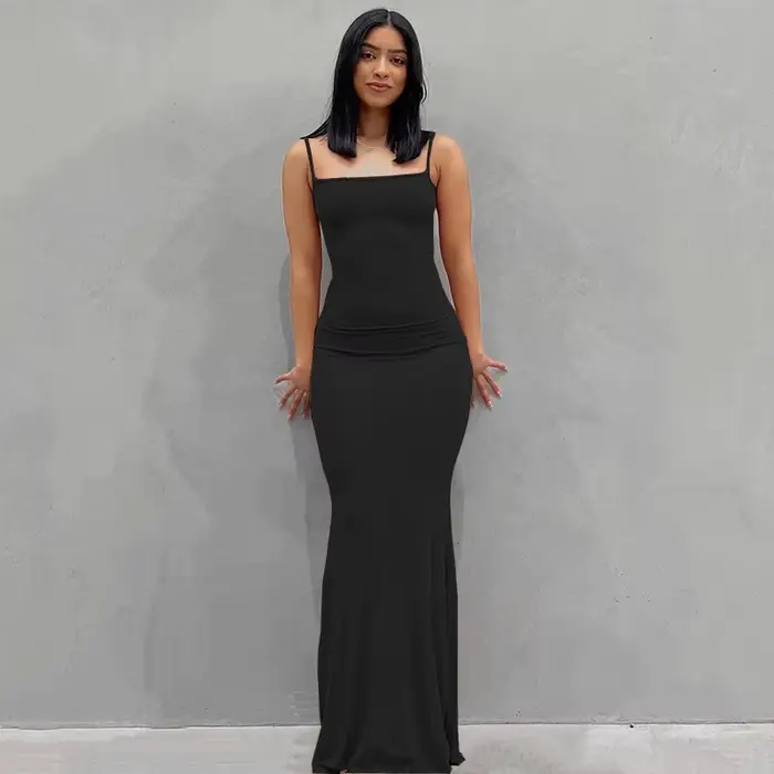 WMERCEDES IJING-Robe Maxi en Satin à Dos auxpour Femme, Tenues Sexy Élégantes, Batterie d'Été, Club