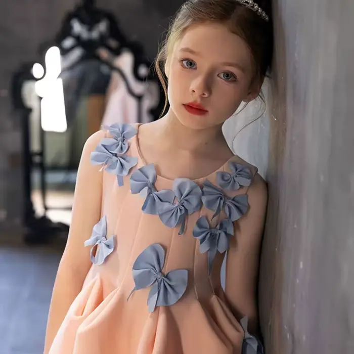 Jill Wish J370 élégant dubaï rose fille robe avec nœud enfants mariage anniversaire vacances fête Pageant