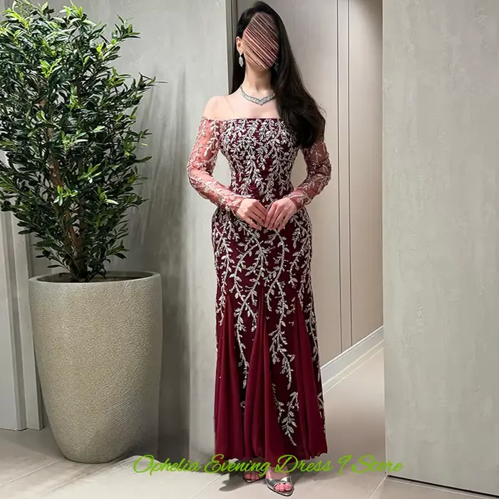 Robe de soirée élégante en mousseline de soie, col bateau exquis, robes de bal à appliques tendance, robes sirène personnalisées pour occasions spéciales