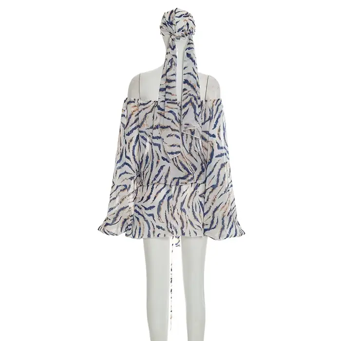 Mini-robe de plage à rayures imprimées en maille avec foulard