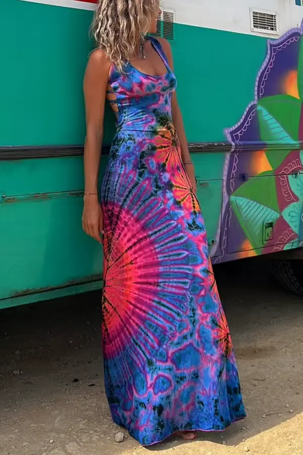 Robe longue imprimée dos nu pour femmes, robe croisée, élégante, sexy, plage, vacances, été, 2025
