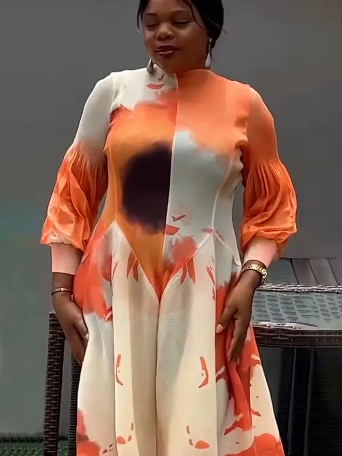 Robe Maxi Plissée à Manches sulfpour Femme