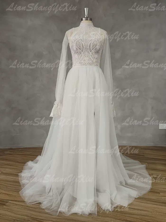 YunShang-Robe de Mariée à Col Haut pour Femme