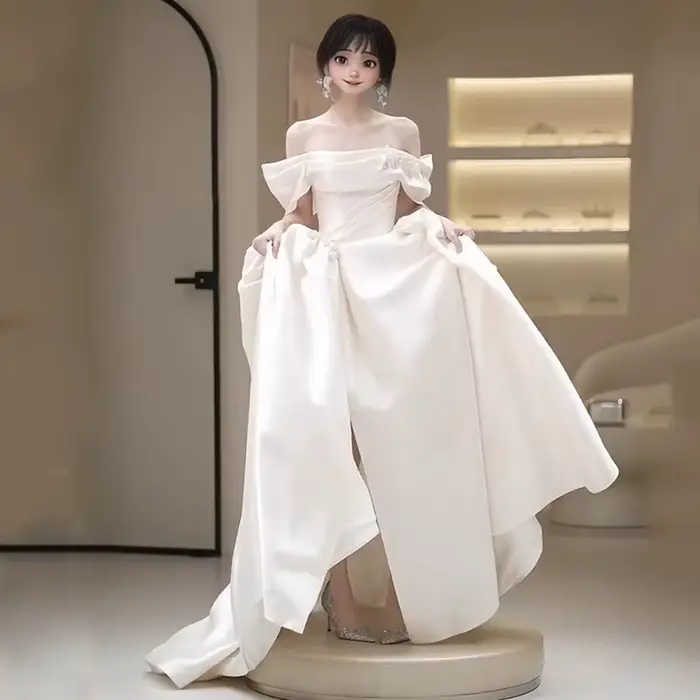 Robe de mariée légère en Satin, fleur française de printemps, sensation haut de gamme, voile d'extér