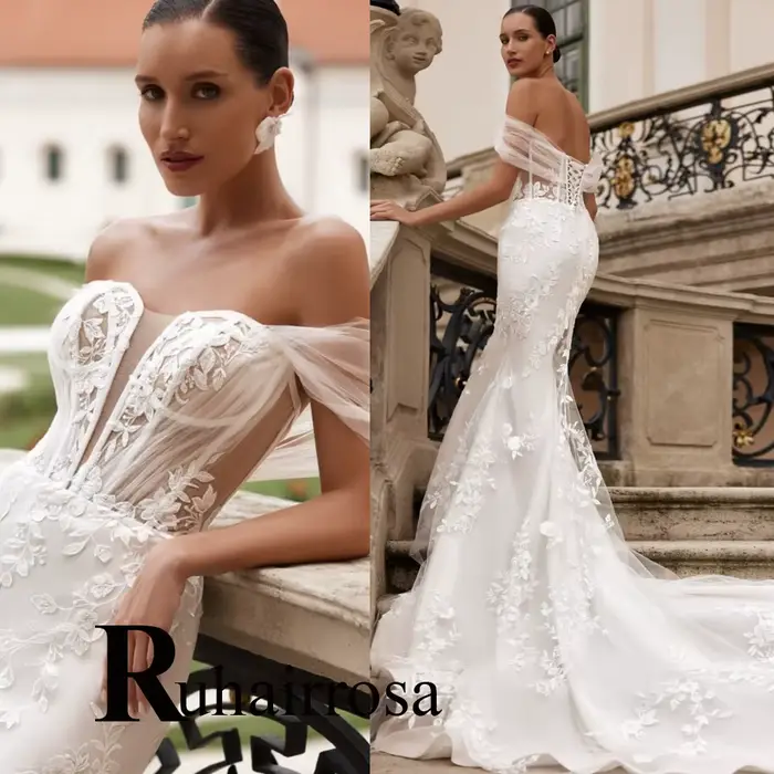 Ruhair attrayant sirène robes De mariée pour les femmes dentelle Appliques hors De l'épaule Corset Robe