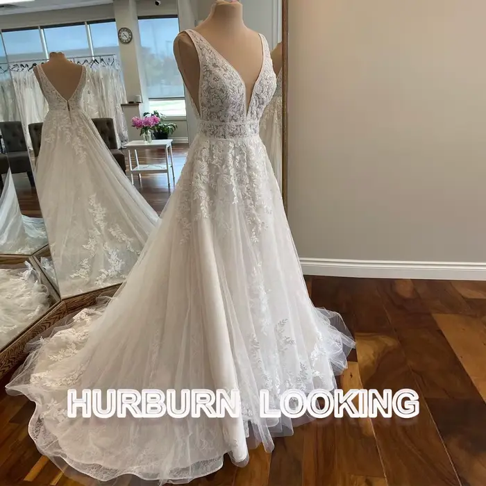 Robe de Mariée Trapèze en Dentelle et Tulle pour Femme