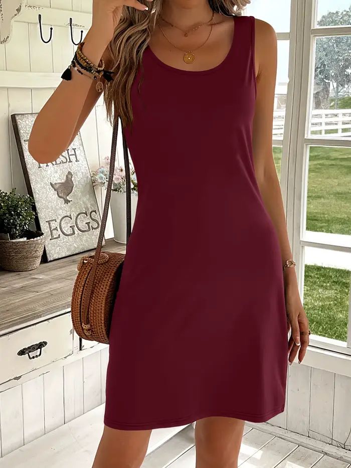 Nouvelle Robe Débardeur Femme 2026 – Couleur Unie, Coupe Ample, Mini-Robe en Tissu Doux et Respirant