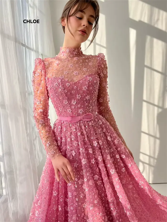 Robe de soirée de mariage à col rond pour femme