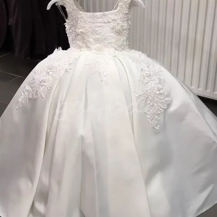Robe de fille de fleur blanche pour mariage dentelle perlée Satin enfants vêtements robe de bal robe