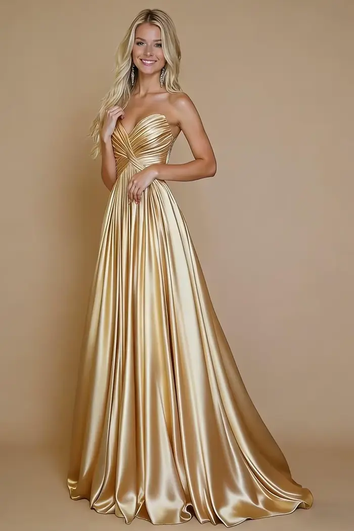 Robe de bal plissée sans bretelles pour adolescentes en polyester, coupe trapèze, robes de soirée formelles longues jusqu'au sol, occassions spéciales