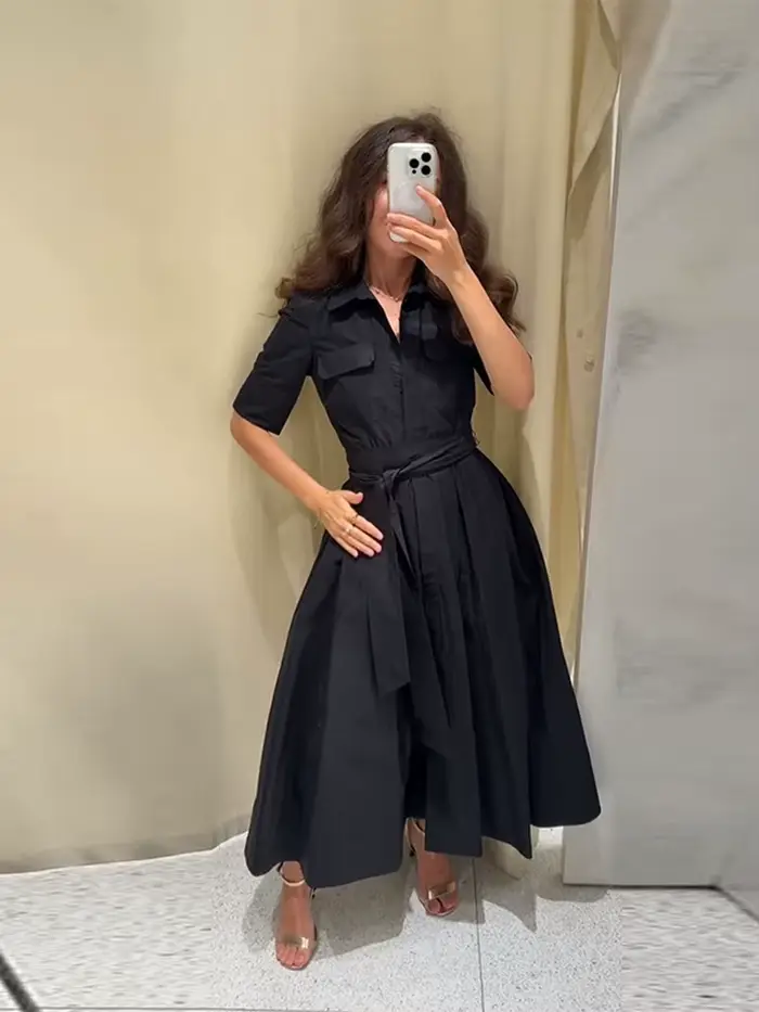 Robe décontractée à col rabattu pour femmes