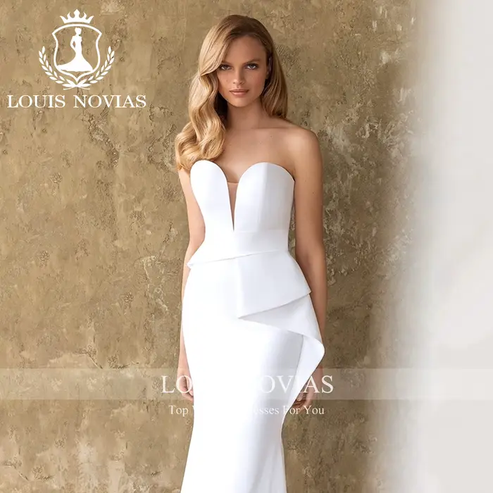 LOUIS NOVIAS robe De mariée en Satin Style sirène chérie sans manches froncé