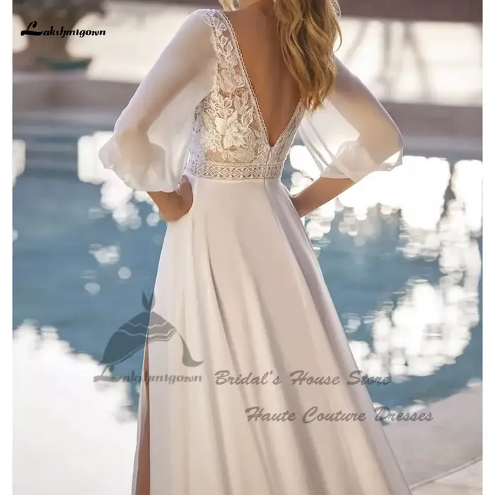 Robe de Mariée Bohème Chic à Manches Bouffantes Élégante à Offrir pour Occasions Spéciales Plage Été 2025