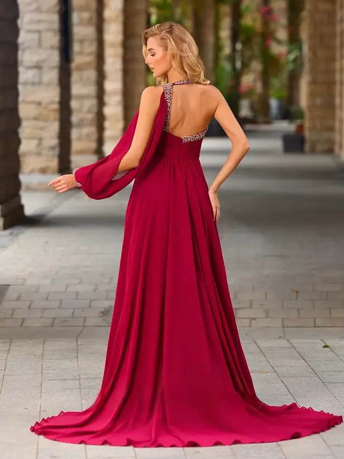 Robes de soirée personnalisées rouge foncé en mousseline
