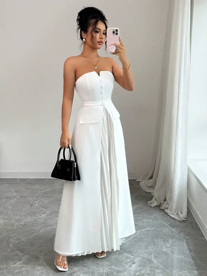 Robe longue blanche sans bretelles pour femme