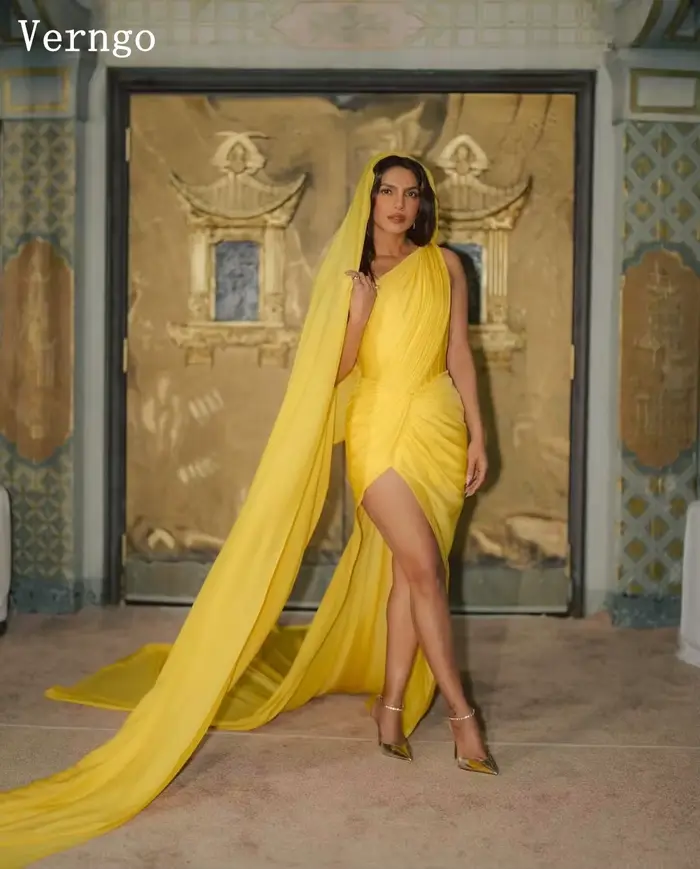 Verngo – robe de soirée élégante en mousseline de soie jaune