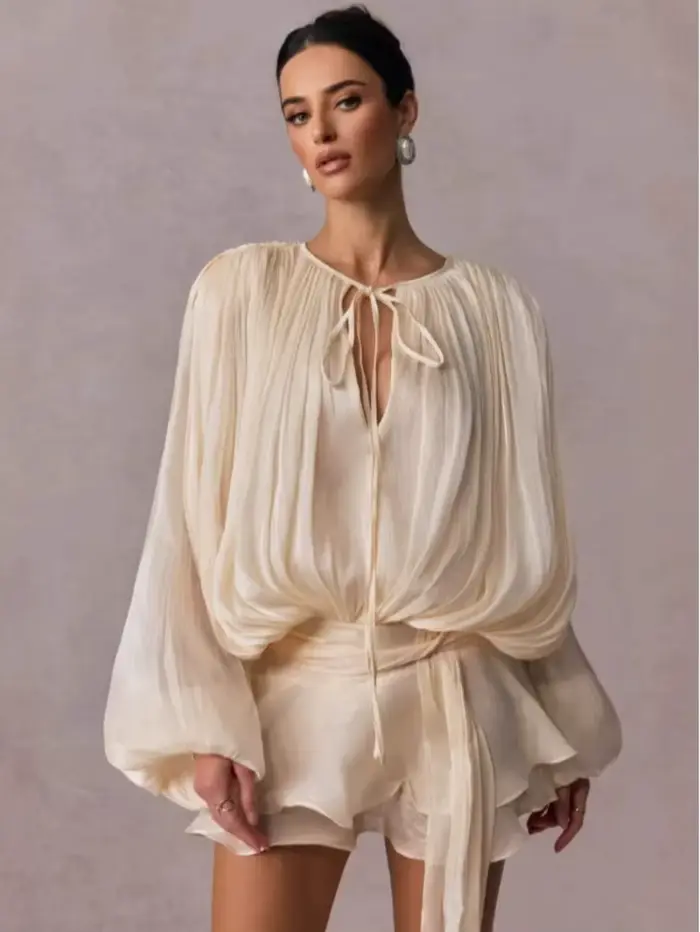 P7WI-Mini robe chemisier uni pour femme