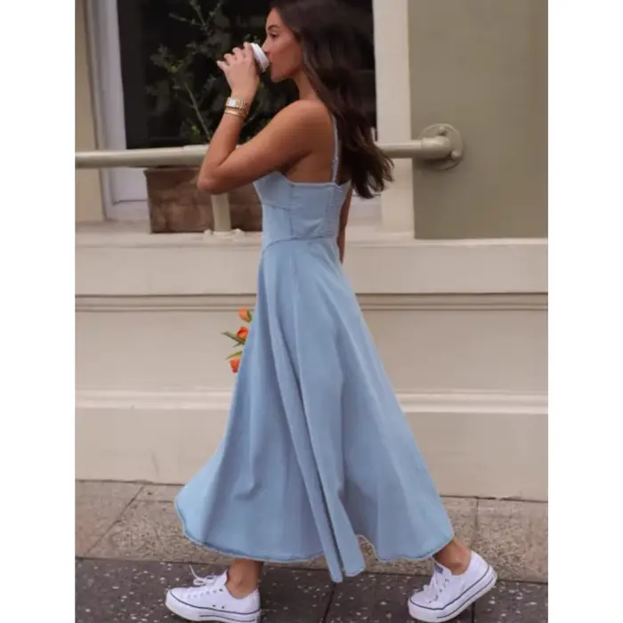 Camisole sans manches en coton décontractée pour femmes printemps été plis mi-mollet spaghetti sangle occasions spéciales