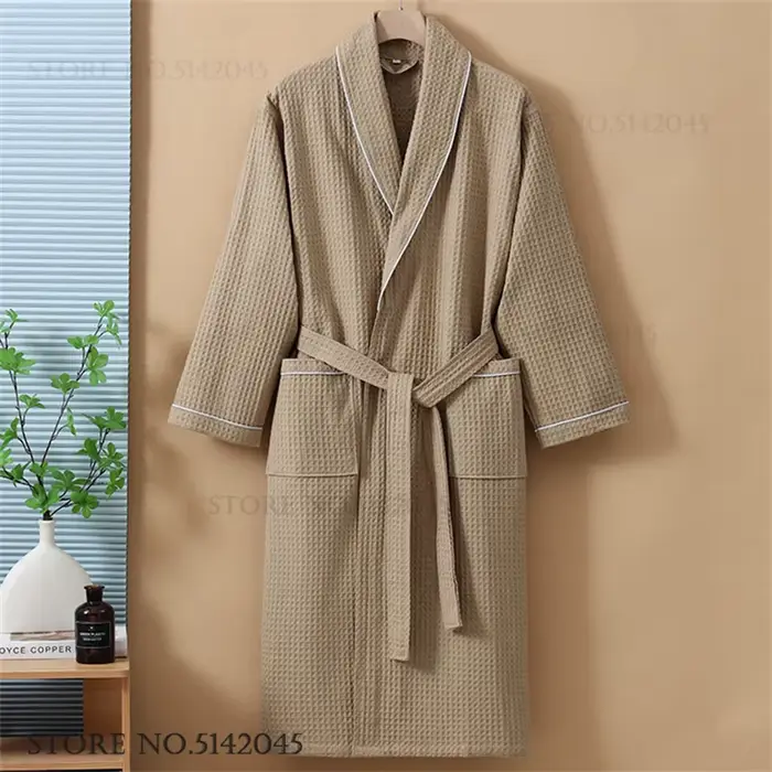 100% coton Couple Robe gaufre peignoir Robe Kimono Yukata maison vêtements décontracté femmes vêteme