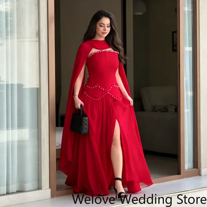 Robe de soirée personnalisée en mousseline fluide rouge vif