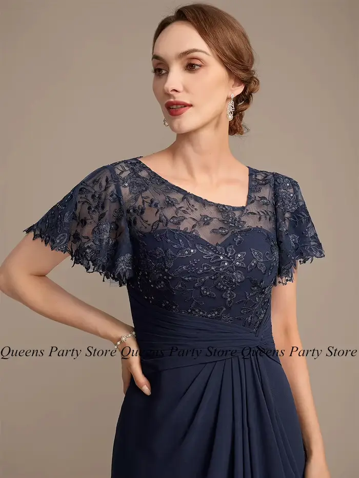 Robe de soirée bleu marine pour mère de la mariée