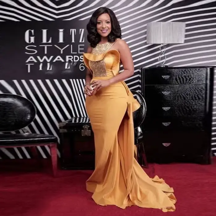 Robe de soirée sirène jaune à paillettes pour femme, robe de Rhélégante personnalisée, tapis africai