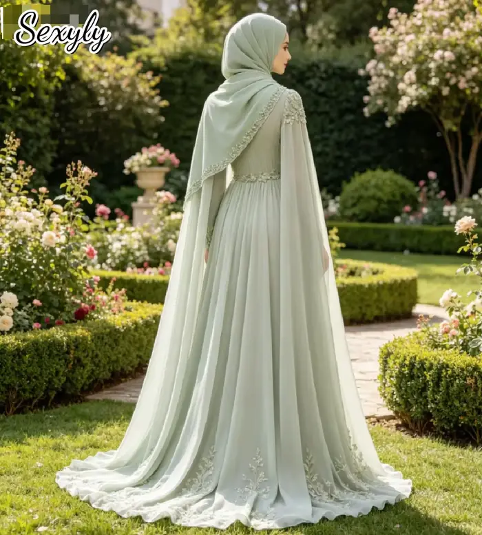 Robe de soirée Abaya musulmane vert sauge