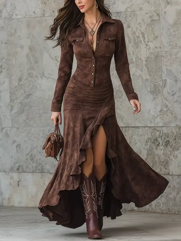 Robe longue moulante à col haut pour femmes, fermeture éclair sur le devant et fente sur les cuisses