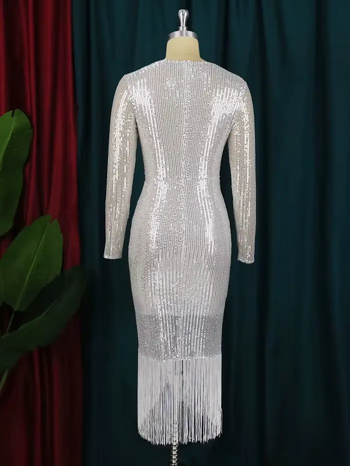 Robe à Paillettes Argentées pour Femme