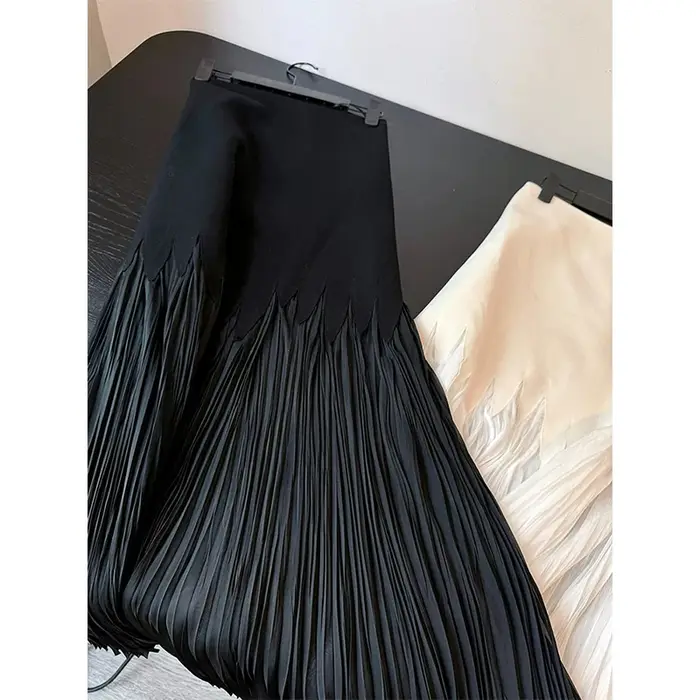 Robe de soirée longue plissée patchwork pour femme, jupe taille haute, mode coréenne, design élégant, français, rétro, occasions spéciales