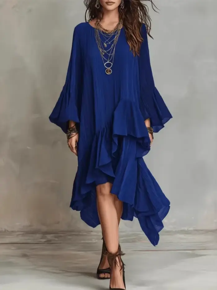 Robe élégante unie à col rond