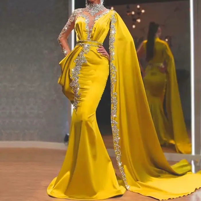 Robe longue à paillettes dorées pour femmes, jupe complète, taille haute, élégante pour soirées et événements spéciaux