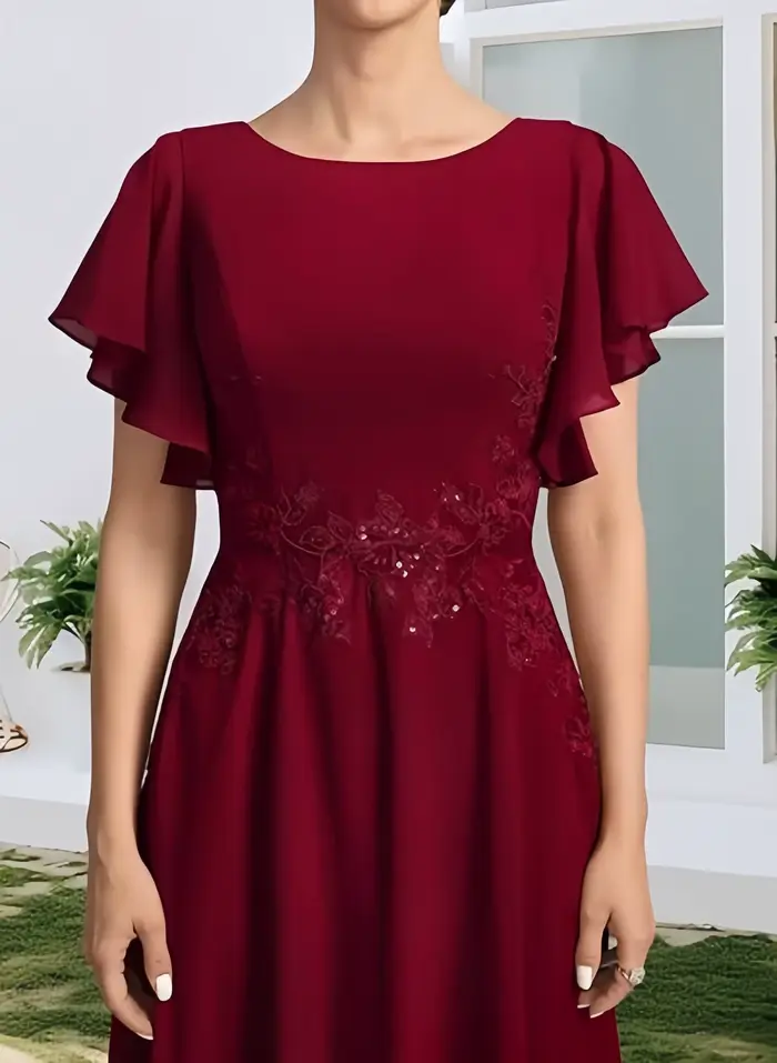 Robe de mère de la mariée en mousseline de soie élégante à col rond pour cérémonies formelles et événements spéciaux